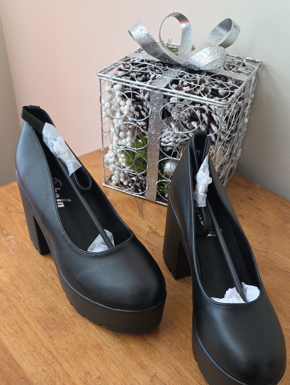 SHEIN Black Chunky Platform Block Heel Pumps